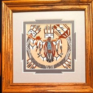 Navajo Artist Marlene Doby COA Oak Frame Sandpainting